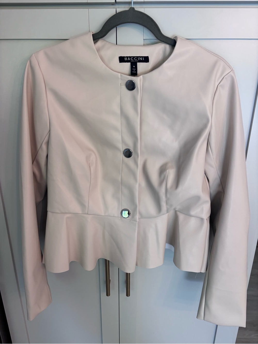 BACCINI Light Blush Peplum Faux Leather Jacket